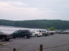 Our cars with red flags at Lake James